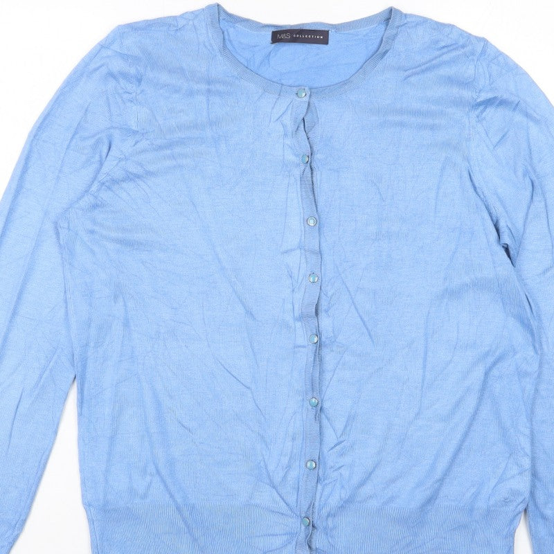 Marks and Spencer Women Blue Size 16 Round Neck Button Cardigan