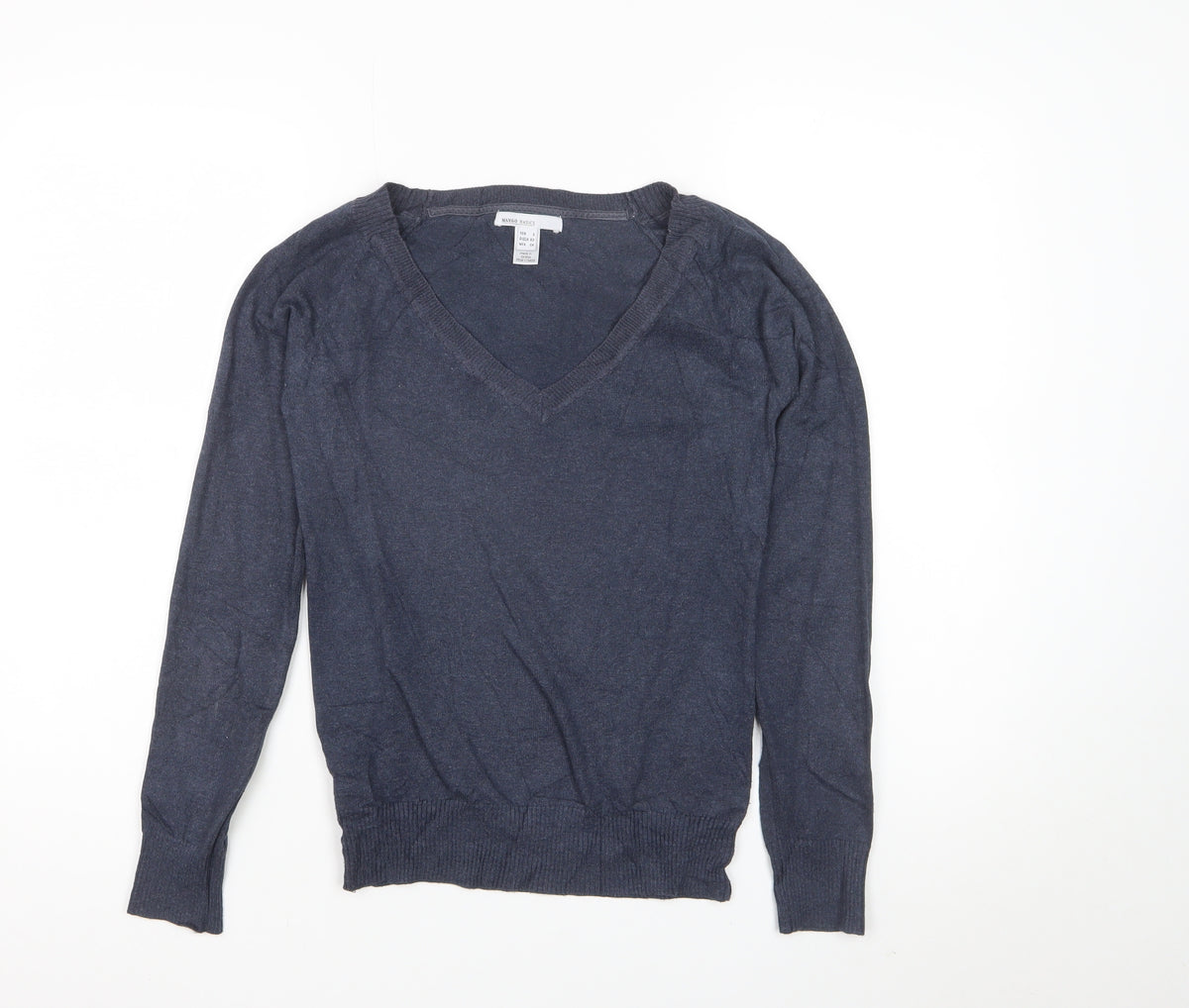 Mango Basics Women’s Blue S V-Neck Cotton Blend Knit Pullover Jumper