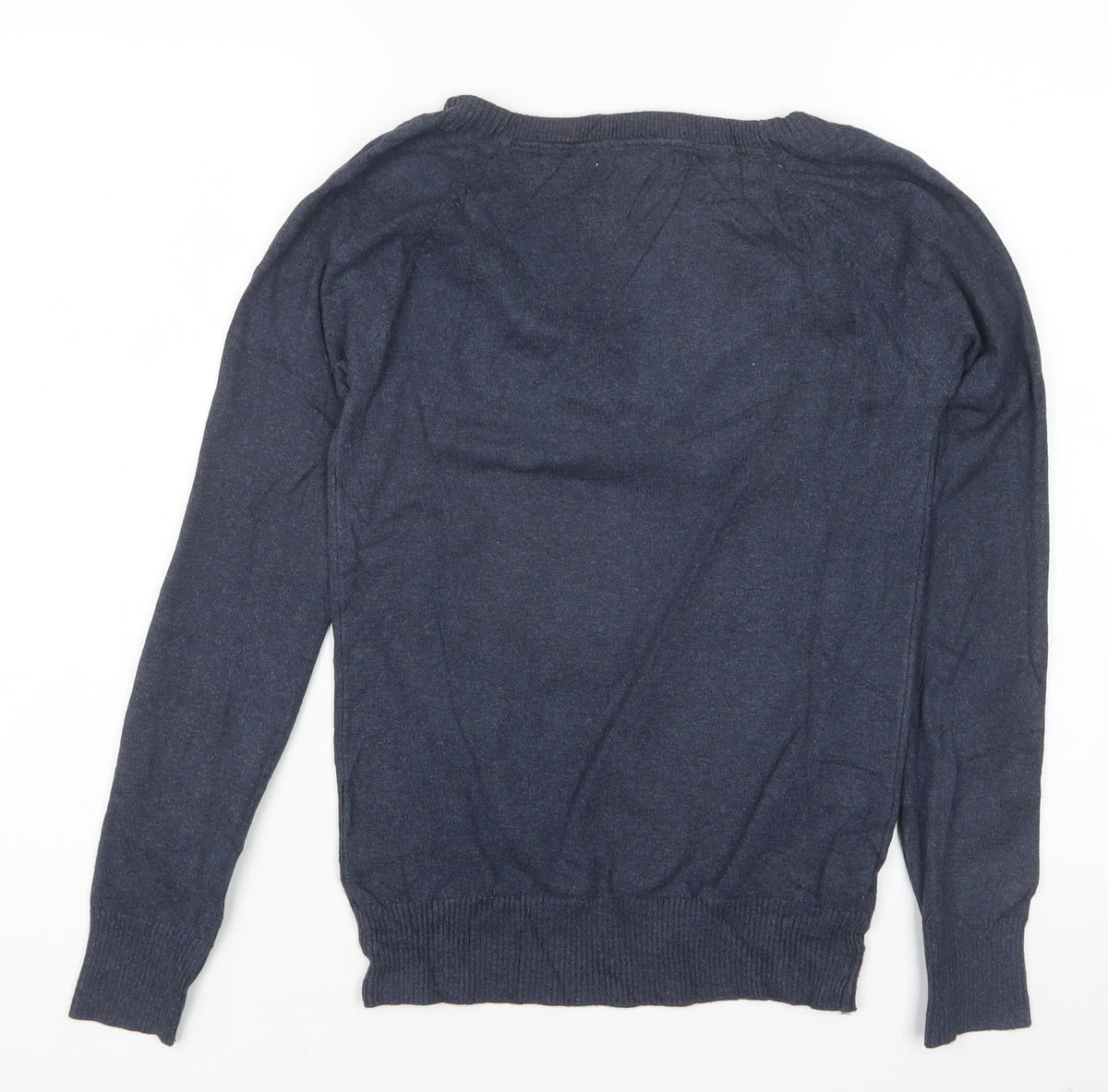 Mango Basics Women’s Blue S V-Neck Cotton Blend Knit Pullover Jumper