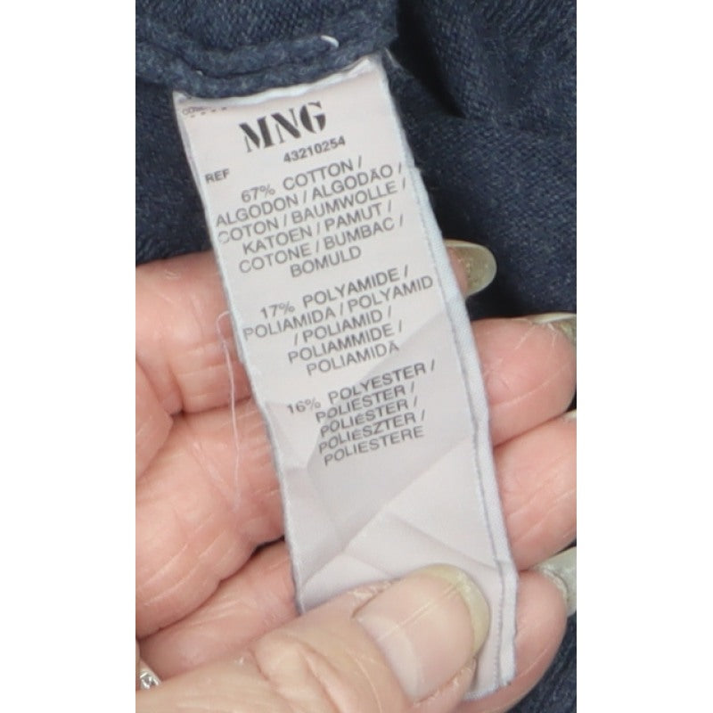 Mango Basics Women’s Blue S V-Neck Cotton Blend Knit Pullover Jumper