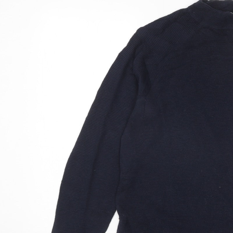 Cecil Unisex Adults Blue L Mock Neck Cotton Knit Pullover Jumper Logo