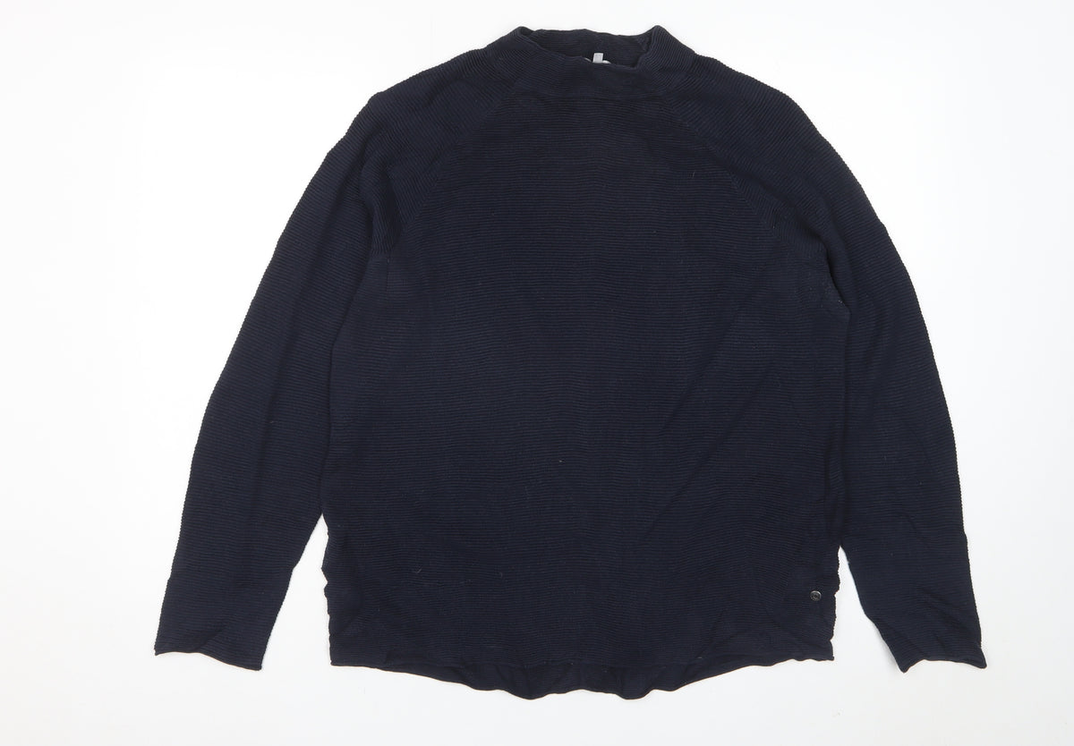 Cecil Unisex Adults Blue L Mock Neck Cotton Knit Pullover Jumper Logo