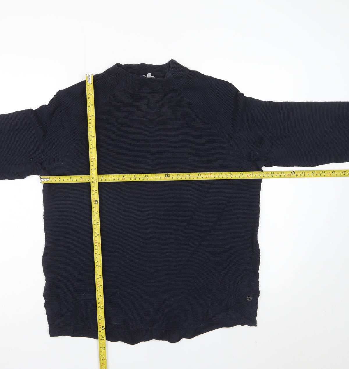 Cecil Unisex Adults Blue L Mock Neck Cotton Knit Pullover Jumper Logo