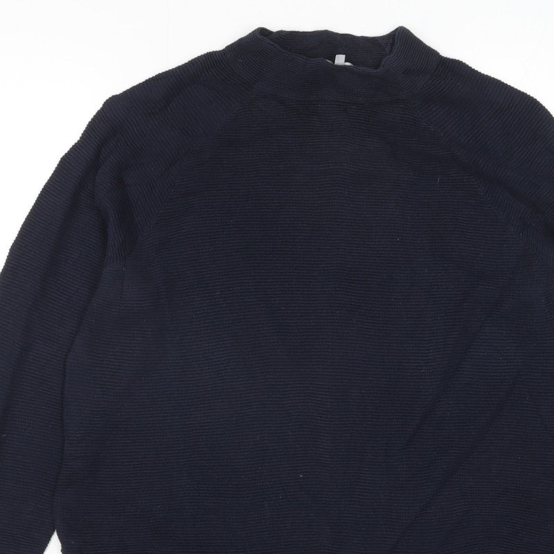 Cecil Unisex Adults Blue L Mock Neck Cotton Knit Pullover Jumper Logo