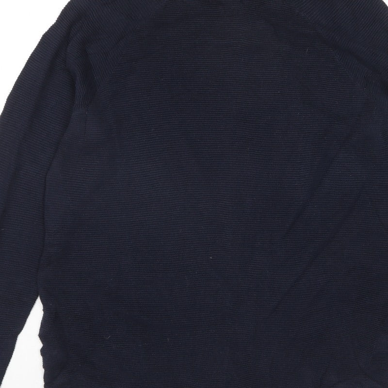 Cecil Unisex Adults Blue L Mock Neck Cotton Knit Pullover Jumper Logo