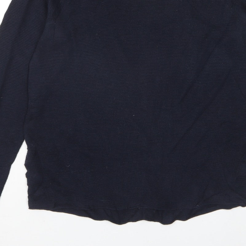 Cecil Unisex Adults Blue L Mock Neck Cotton Knit Pullover Jumper Logo