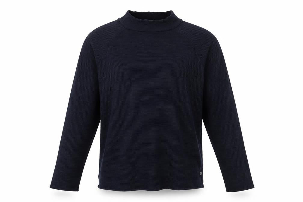 Cecil Unisex Adults Blue L Mock Neck Cotton Knit Pullover Jumper Logo