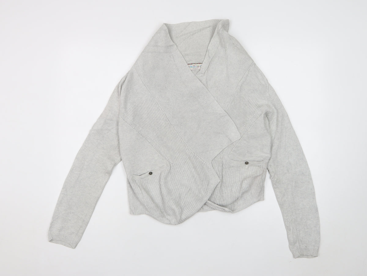 Marks and Spencer Women Grey Size 8 Open Knit Wrap Cardigan