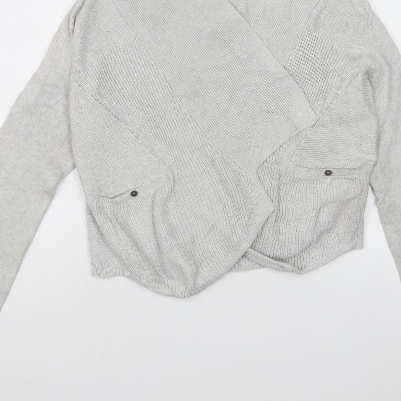 Marks and Spencer Women Grey Size 8 Open Knit Wrap Cardigan