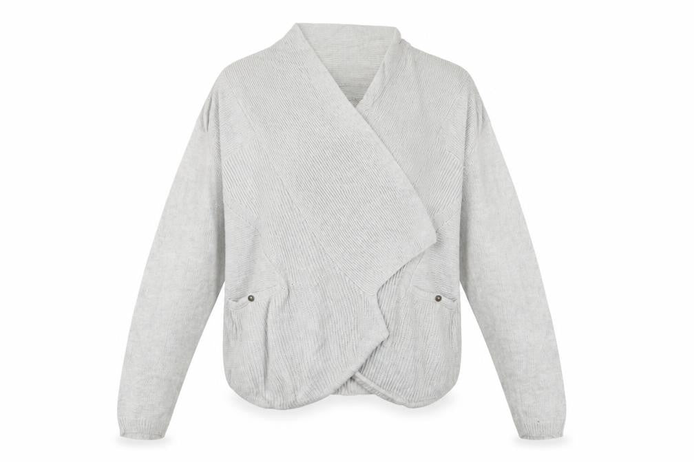 Marks and Spencer Women Grey Size 8 Open Knit Wrap Cardigan