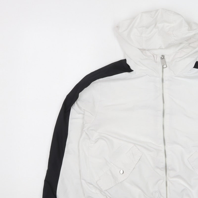 Hollister Women's White Black Hooded Windbreaker Jacket S