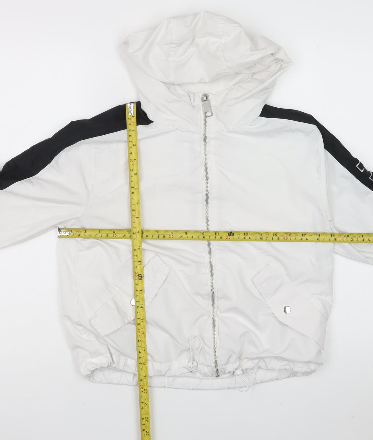 Hollister Women's White Black Hooded Windbreaker Jacket S