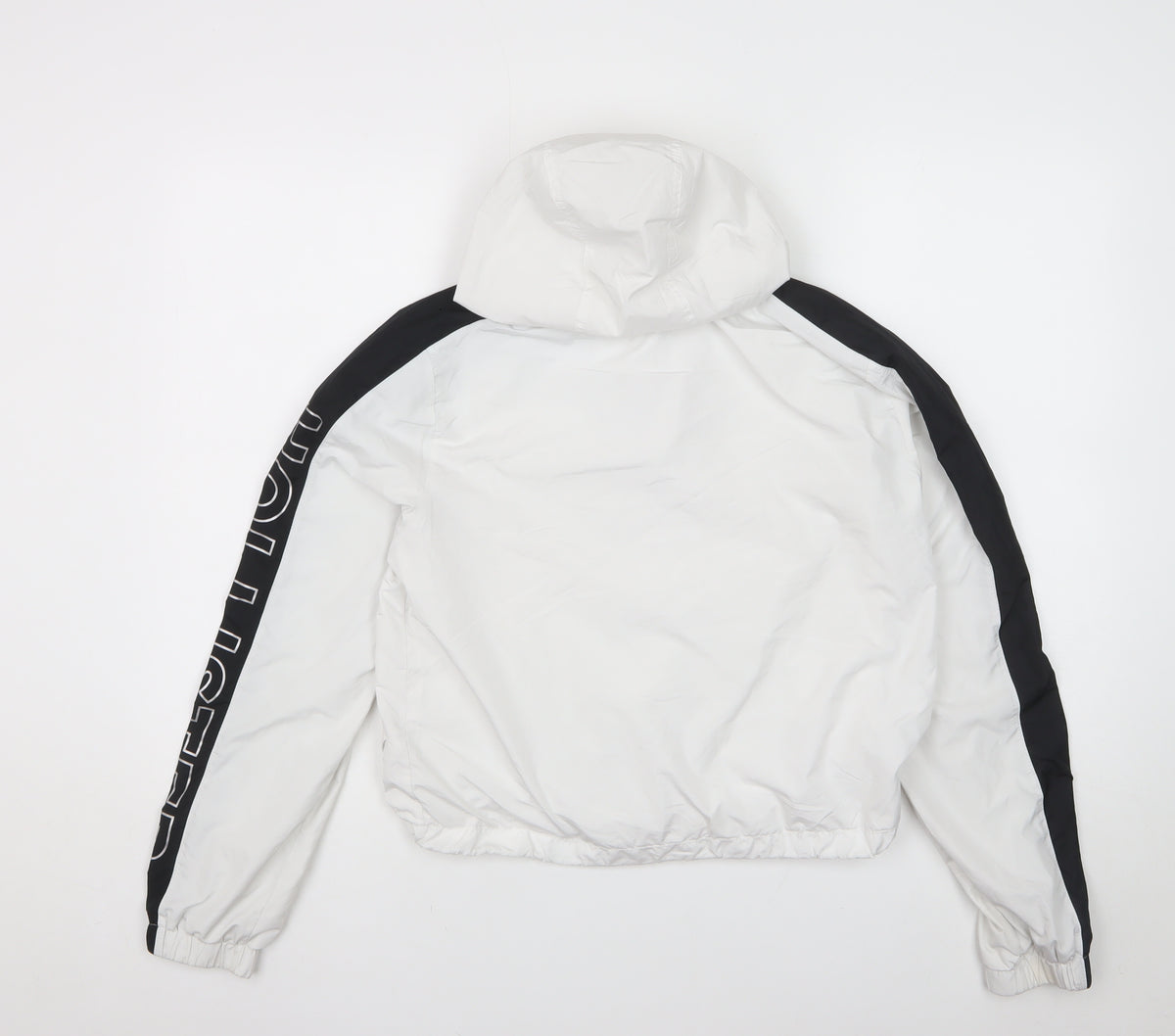 Hollister Women's White Black Hooded Windbreaker Jacket S