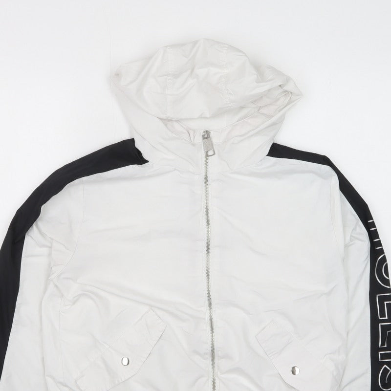 Hollister Women's White Black Hooded Windbreaker Jacket S