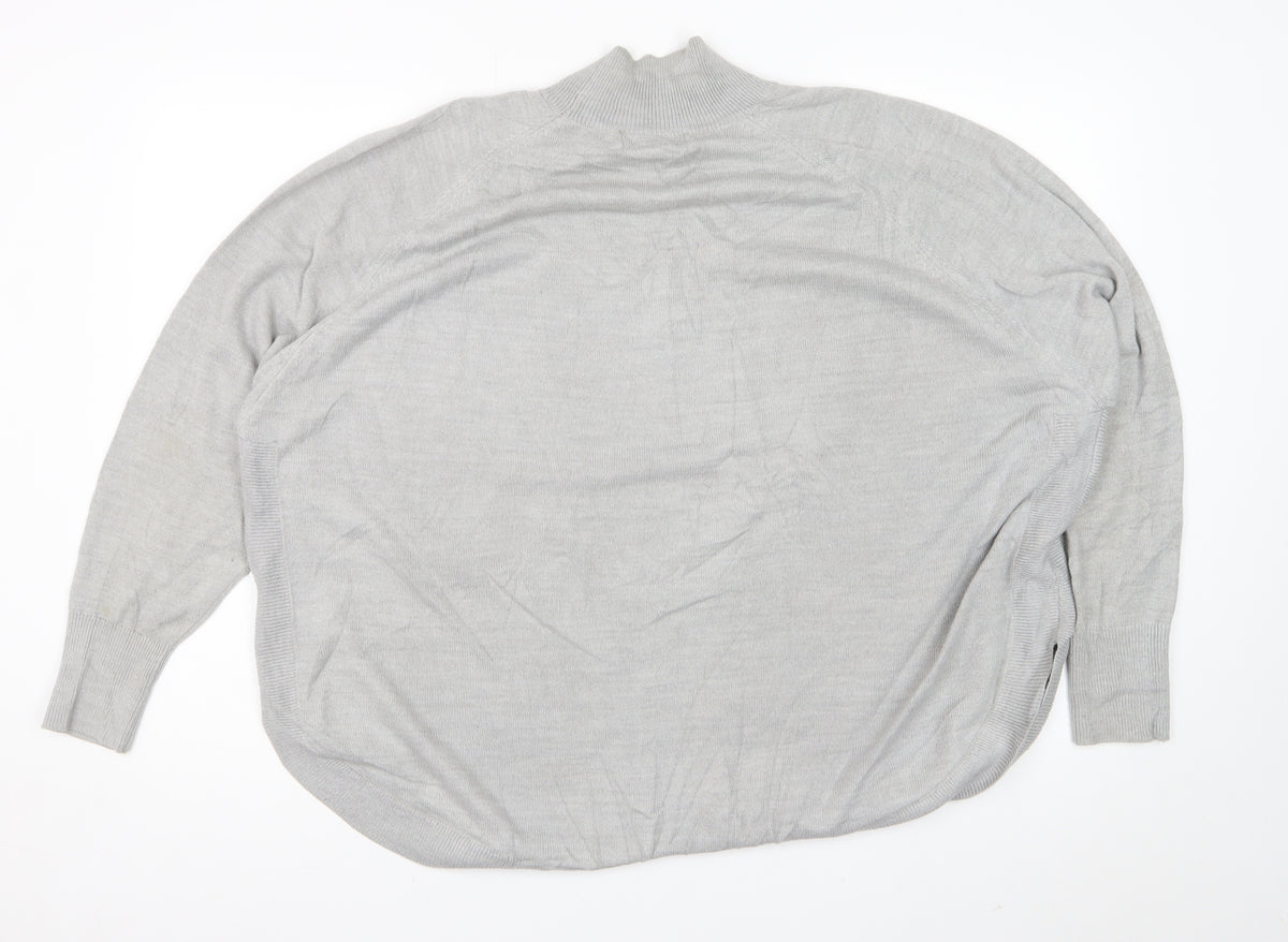 Marks & Spencer Women Grey XL Argyle Mock Neck Knit Jumper