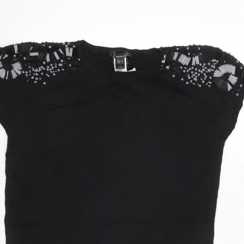 Mango Women Black Size S Sleeveless Sequin Beaded Knit Vest Jumper