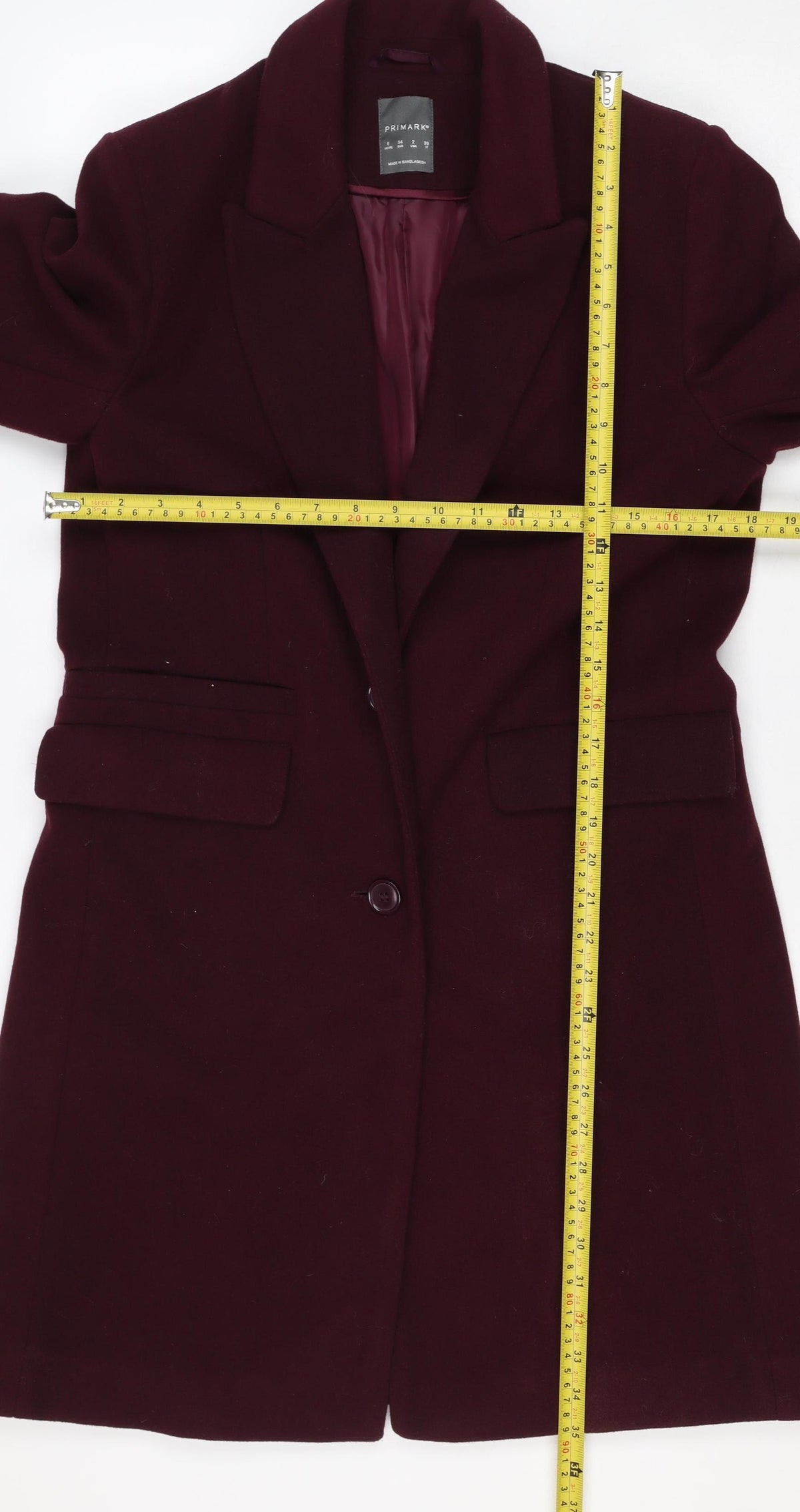 Primark Women Red UK 6 Long Belted Single-Breasted Overcoat