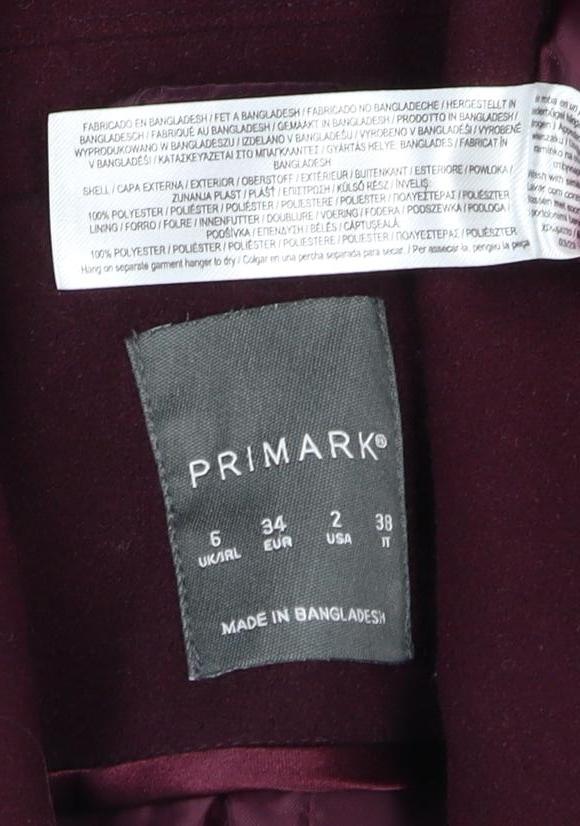 Primark Women Red UK 6 Long Belted Single-Breasted Overcoat