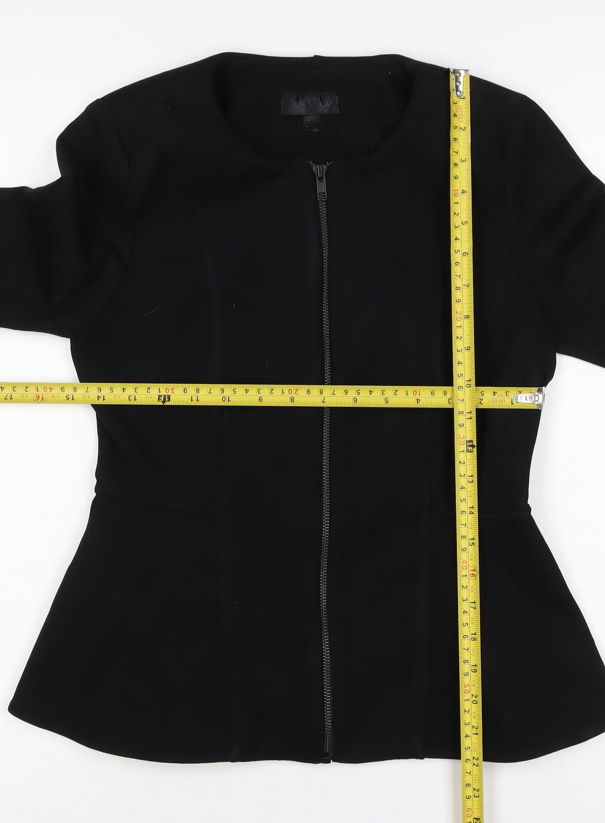 Topshop Women’s Black Size 10 Slim Fit Collarless Zip Jacket