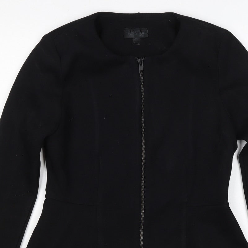 Topshop Women’s Black Size 10 Slim Fit Collarless Zip Jacket