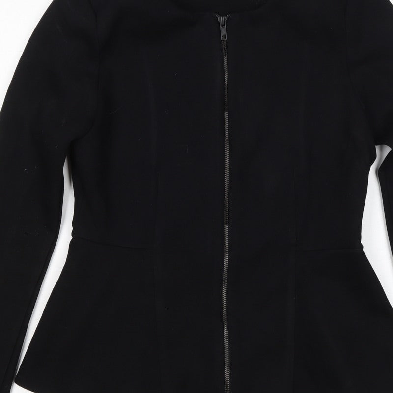 Topshop Women’s Black Size 10 Slim Fit Collarless Zip Jacket