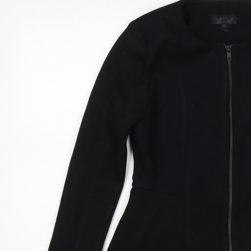 Topshop Women’s Black Size 10 Slim Fit Collarless Zip Jacket
