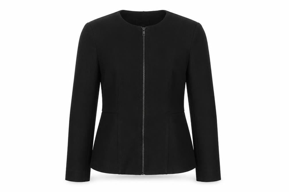 Topshop Women’s Black Size 10 Slim Fit Collarless Zip Jacket