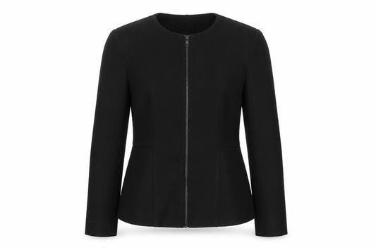 Topshop Women’s Black Size 10 Slim Fit Collarless Zip Jacket