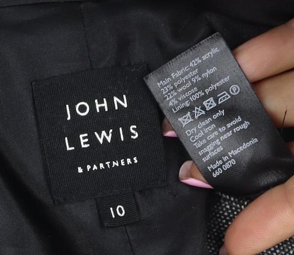John Lewis Women's Grey UK 10 Flecked Wool Blend Lined Blazer