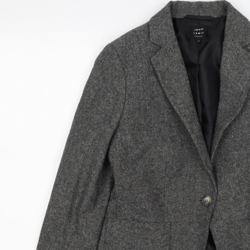 John Lewis Women's Grey UK 10 Flecked Wool Blend Lined Blazer