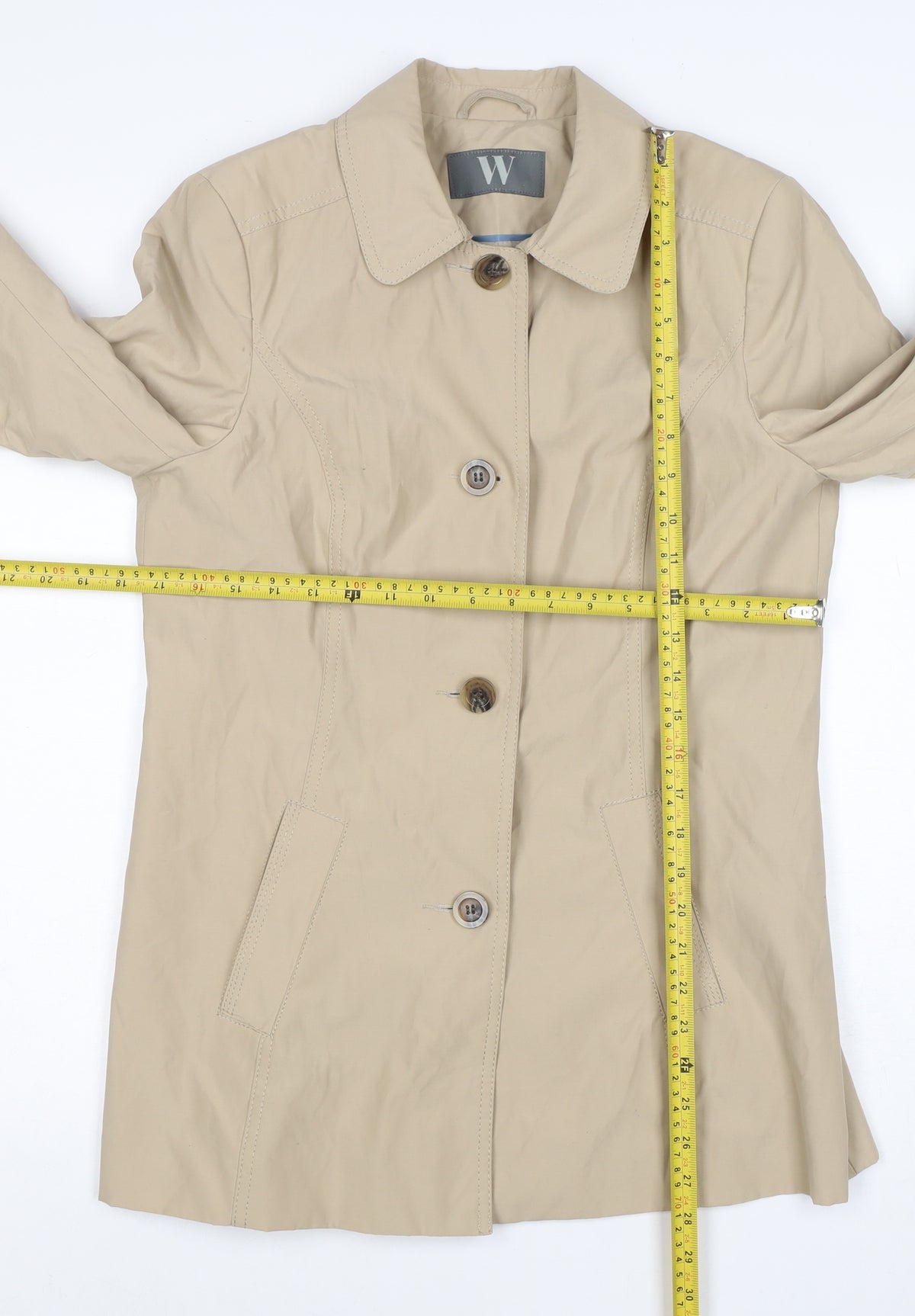 BHS Women’s Beige UK 12 Mid-Length Trench Coat Buttoned