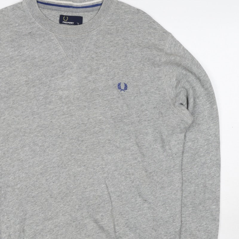 Fred Perry Men's Grey S Pullover Crew Neck Logo Sweatshirt
