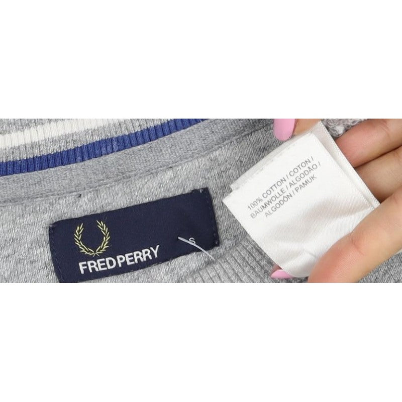 Fred Perry Men's Grey S Pullover Crew Neck Logo Sweatshirt