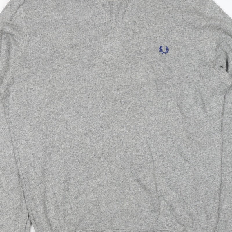 Fred Perry Men's Grey S Pullover Crew Neck Logo Sweatshirt