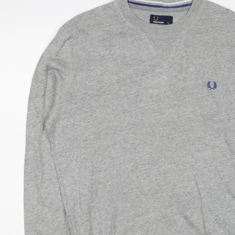 Fred Perry Men's Grey S Pullover Crew Neck Logo Sweatshirt