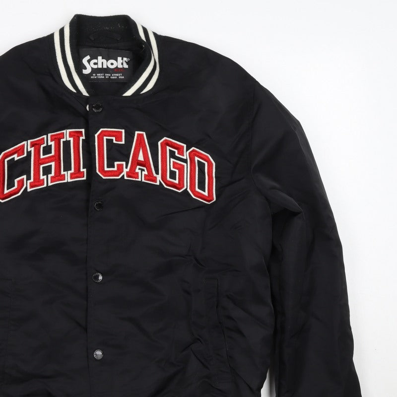 Schott Women’s Black M Chicago Varsity Bomber Jacket Snap Logo