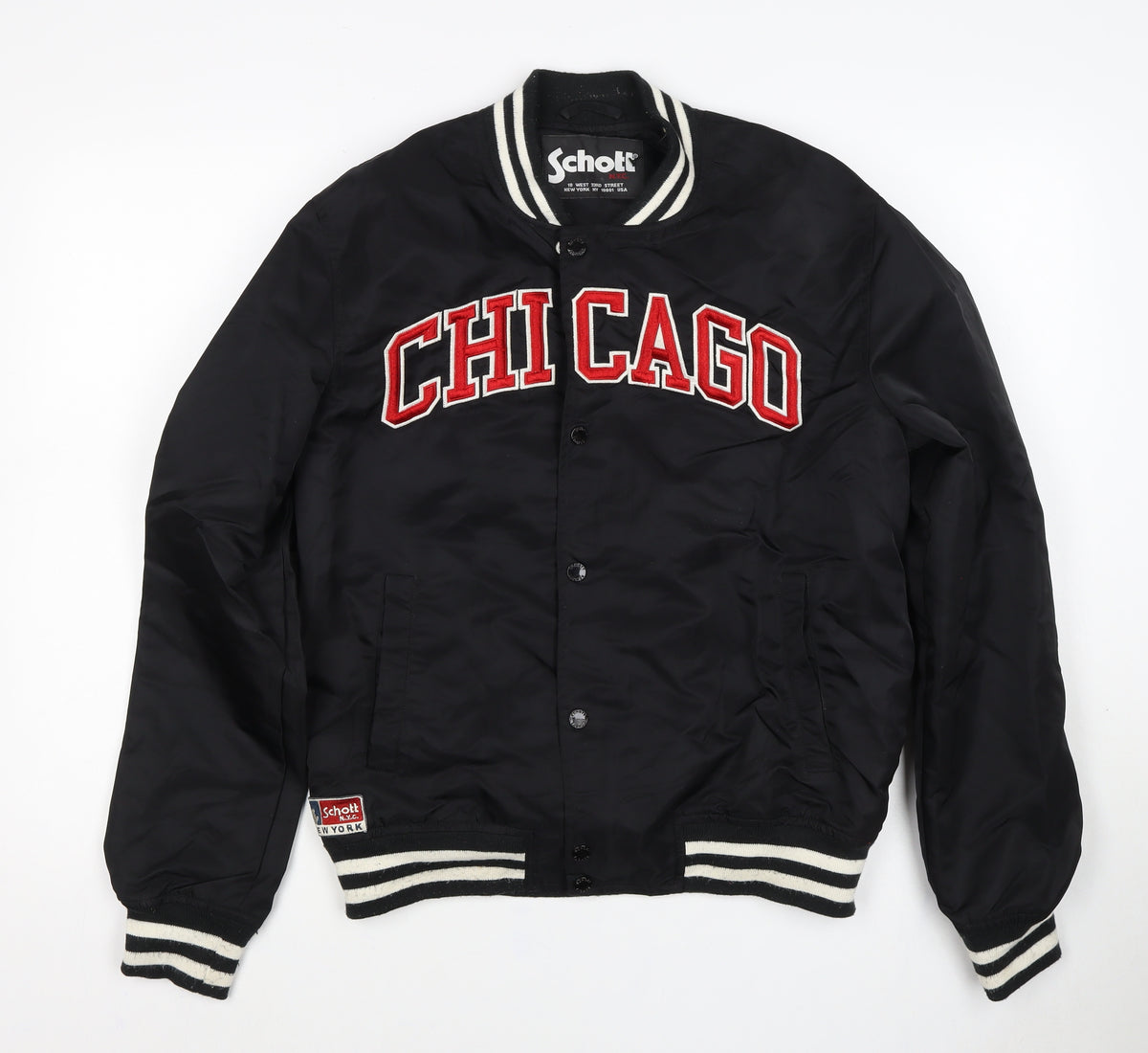 Schott Women’s Black M Chicago Varsity Bomber Jacket Snap Logo