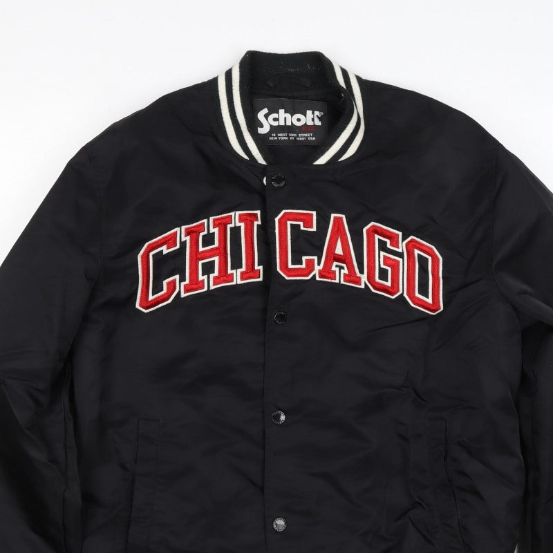 Schott Women’s Black M Chicago Varsity Bomber Jacket Snap Logo