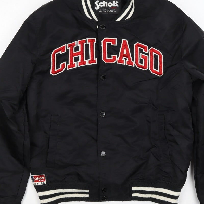 Schott Women’s Black M Chicago Varsity Bomber Jacket Snap Logo