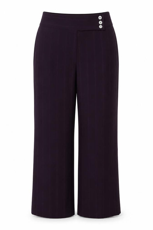 M&Co Womens Purple Size 12 Wide-Leg Striped Trousers Rhinestone Buttons