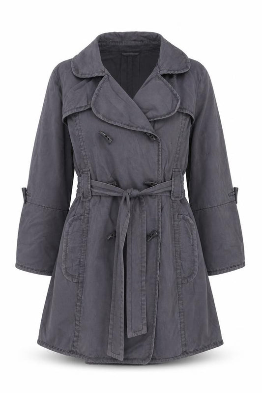 Topshop Women Grey Size 16 Hooded Belted Trench Coat Cotton