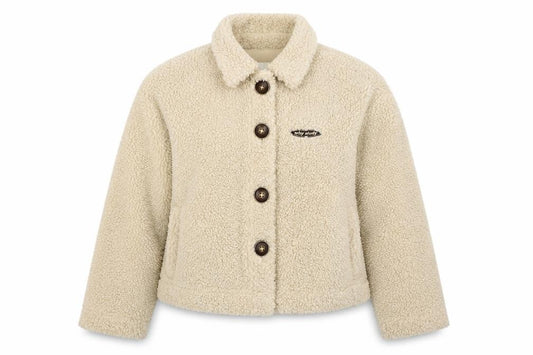Omont Women’s Ivory Teddy Fleece Button Jacket Size S Collared