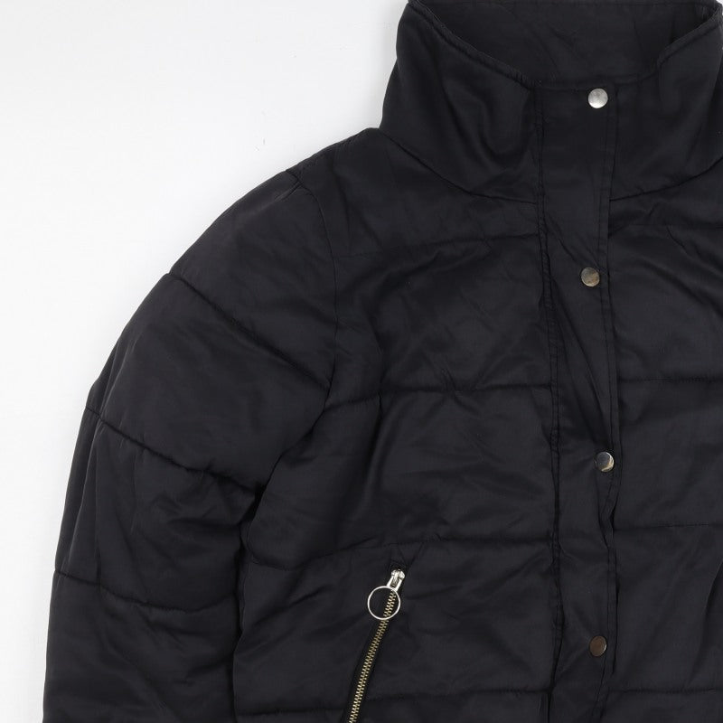 River Island Women’s Black M Quilted Puffer Jacket Zip Pockets