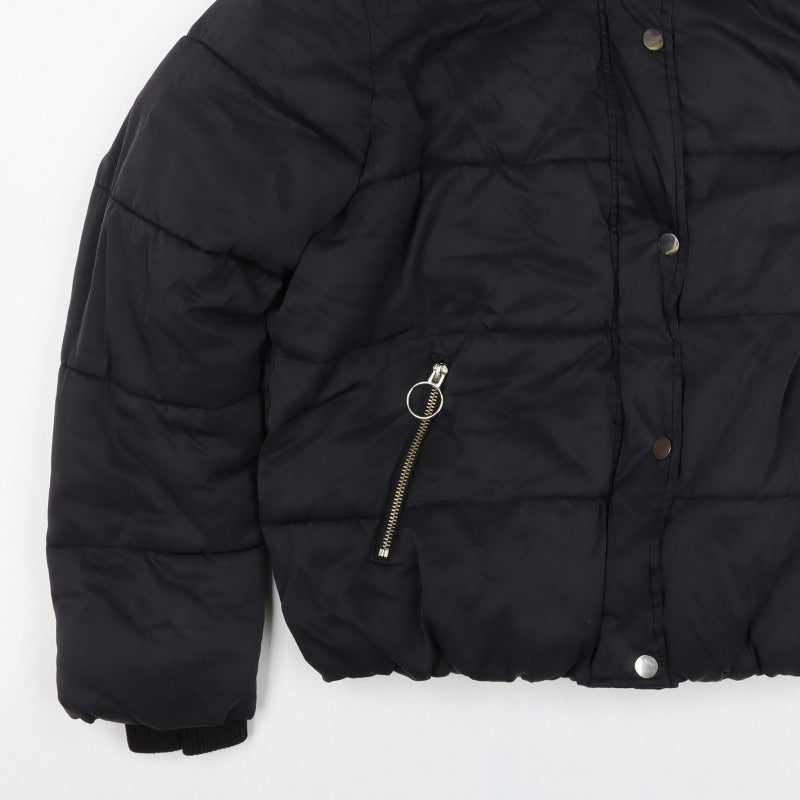 River Island Women’s Black M Quilted Puffer Jacket Zip Pockets