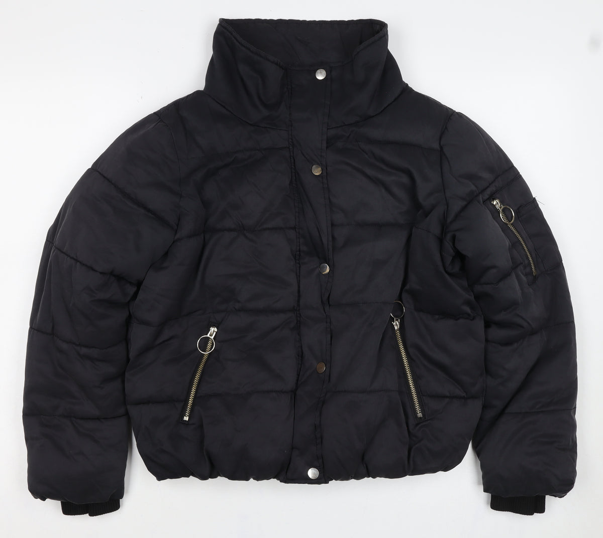 River Island Women’s Black M Quilted Puffer Jacket Zip Pockets