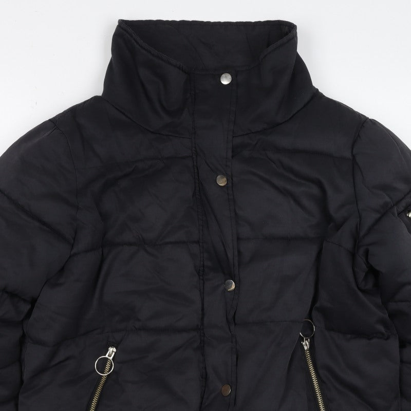River Island Women’s Black M Quilted Puffer Jacket Zip Pockets