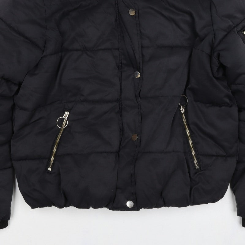 River Island Women’s Black M Quilted Puffer Jacket Zip Pockets