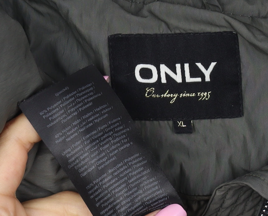 ONLY Women Green XL Puffer Jacket Padded Full Zip