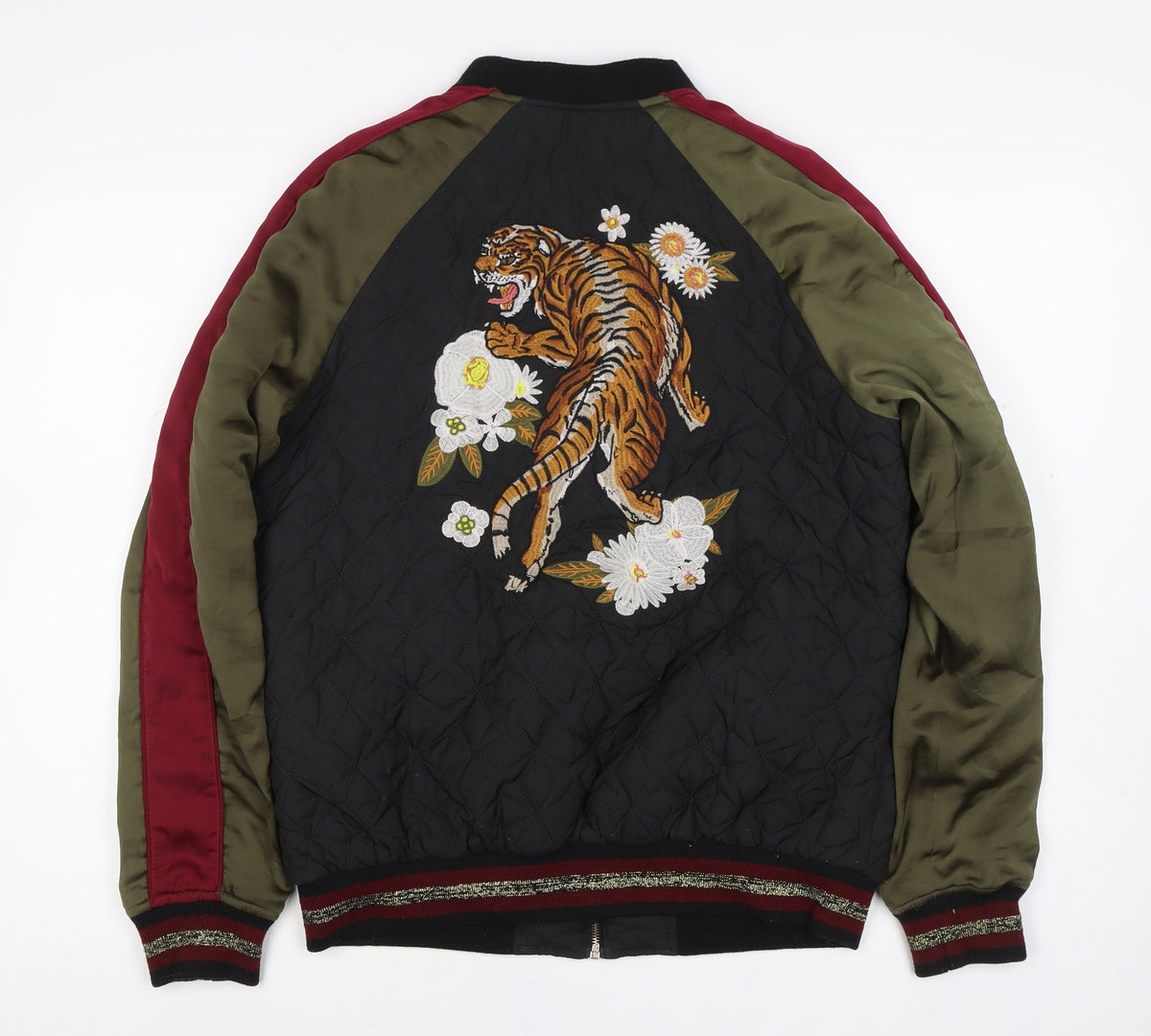 Zara Basic Women’s Multicoloured M Quilted Tiger Embroidered Bomber Jacket
