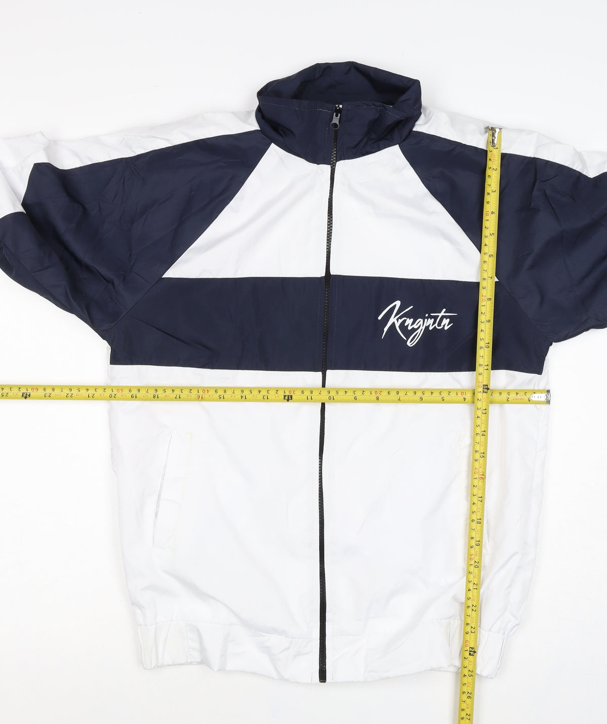 Karungjantan Men's White Navy M Windbreaker Full Zip Jacket